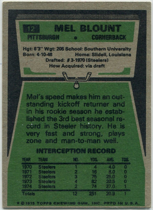 Mel Blount 1975 Topps RC #12