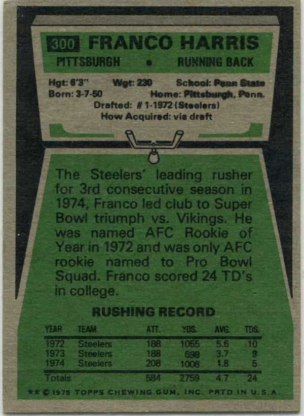 Franco Harris 1975 Topps Card #300