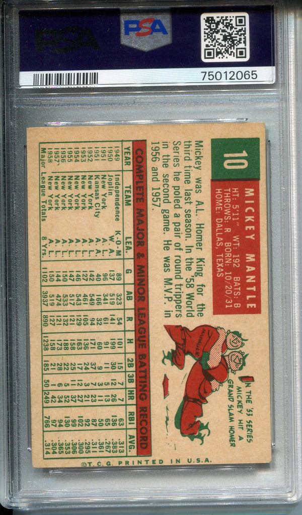 Mickey Mantle 1959 Topps Card #10 PSA 4