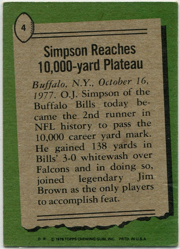 OJ Simpson 1978 Topps 1977 Highlights Card #4
