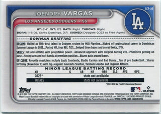 Joendry Vargas 2024 Bowman Chrome Prospects Aqua Shimmer Refractor Card #BCP-89 113/125
