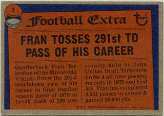 Fran Tarkenton 1976 Topps 1975 Record Breaker Card #7