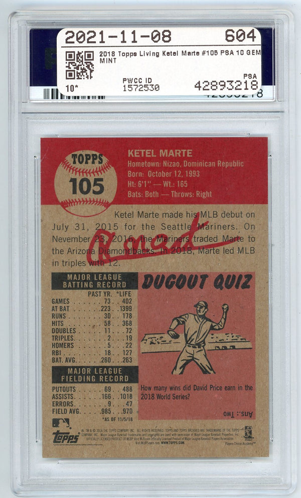 Ketel Marte 2018 Topps Living #105 PSA MT 10