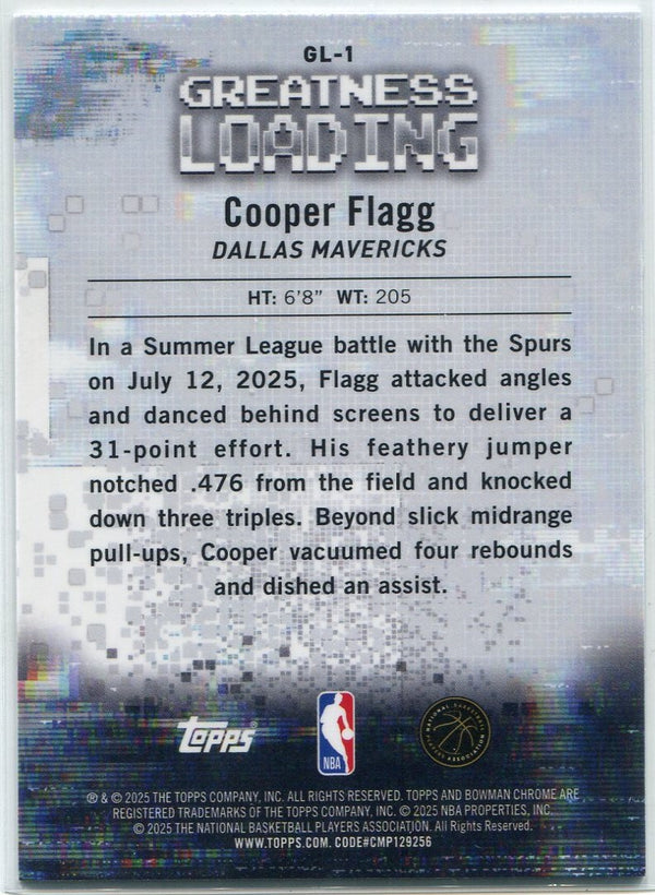 Cooper Flagg 2025 - 2026 Topps Chrome Greatness Loading RC #GL-1