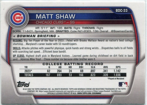 Matt Shaw 2023 Bowman Draft Chrome RC #BDC-33