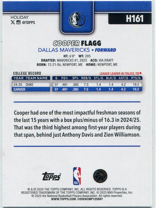 Cooper Flagg 2025 - 2026 Topps Holiday RC #H161