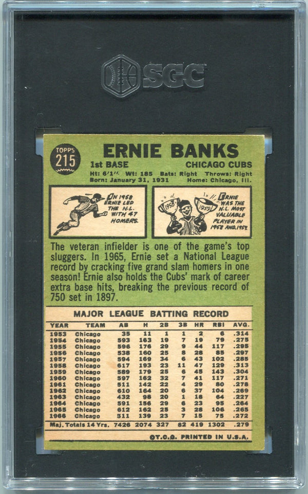 Ernie Banks 1967 Topps Card #215 SGC Graded 5