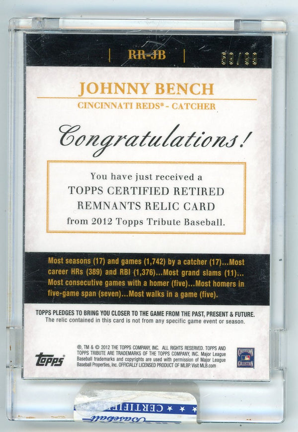 Johnny Bench 2012 Topps Tribute Patch Relic #RR-JB