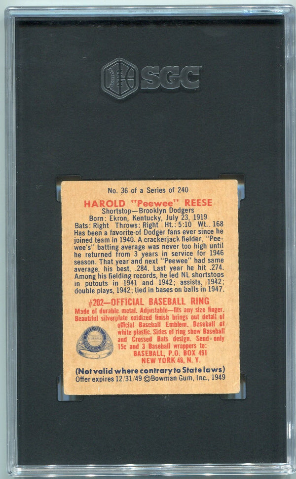 Pee Wee Reese 1949 Bowman Card #36 SGC Graded 3