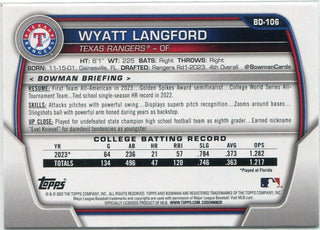 Wyatt Langford 2023 Bowman Draft RC #BD-106