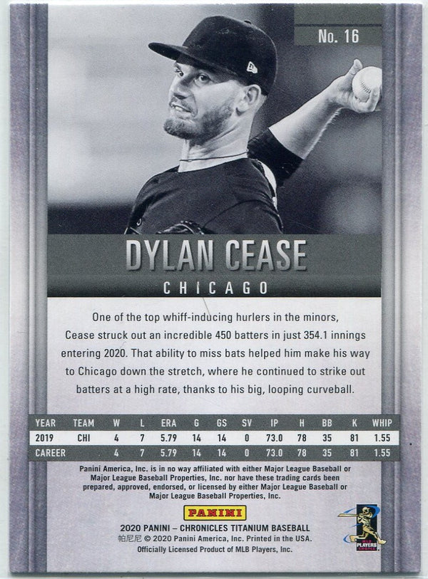 Dylan Cease 2020 Panini Chronicles Titanium Green Parallel RC #16
