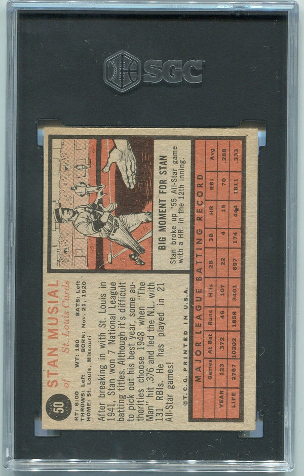 Stan Musial 1962 Topps Card #50 SGC Graded 6.5