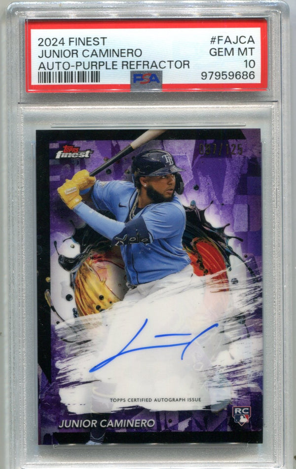 Junior Caminero 2024 Topps Finest #FAJCA Auto-Purple Refractor PSA 10 Card