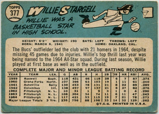 Willie Stargell 1965 Topps Card #377