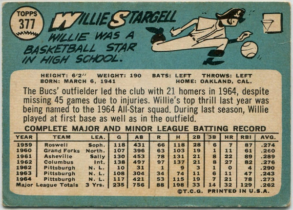 Willie Stargell 1965 Topps Card #377