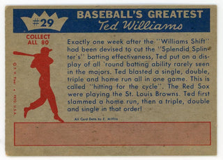 Ted Williams 1959 Fleer Baseball Card #29 July 21, 1946 Ted Hits For The Cycle
