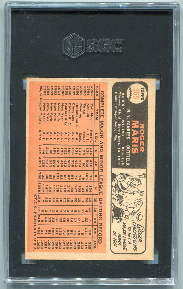 Roger Maris 1966 Topps Card #365 SGC Graded 5