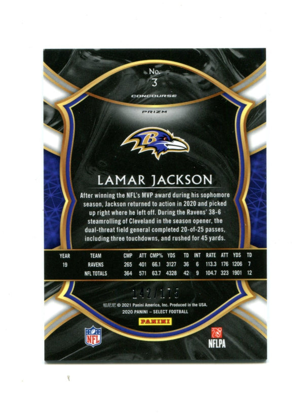 Lamar Jackson 2020 Panini Blue Select #3 Card 142/175