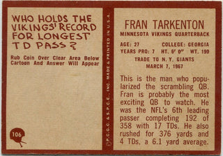 Fran Tarkenton 1967 Topps Card #106
