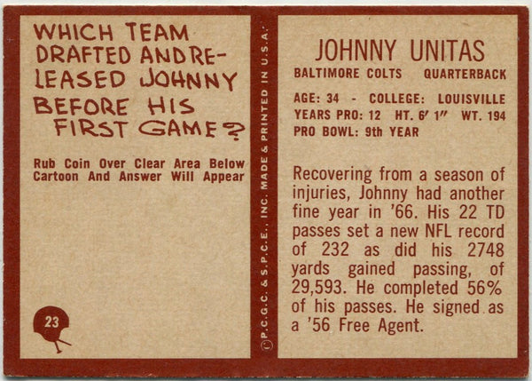 Johnny Unitas 1967 Philadelphia Card #23