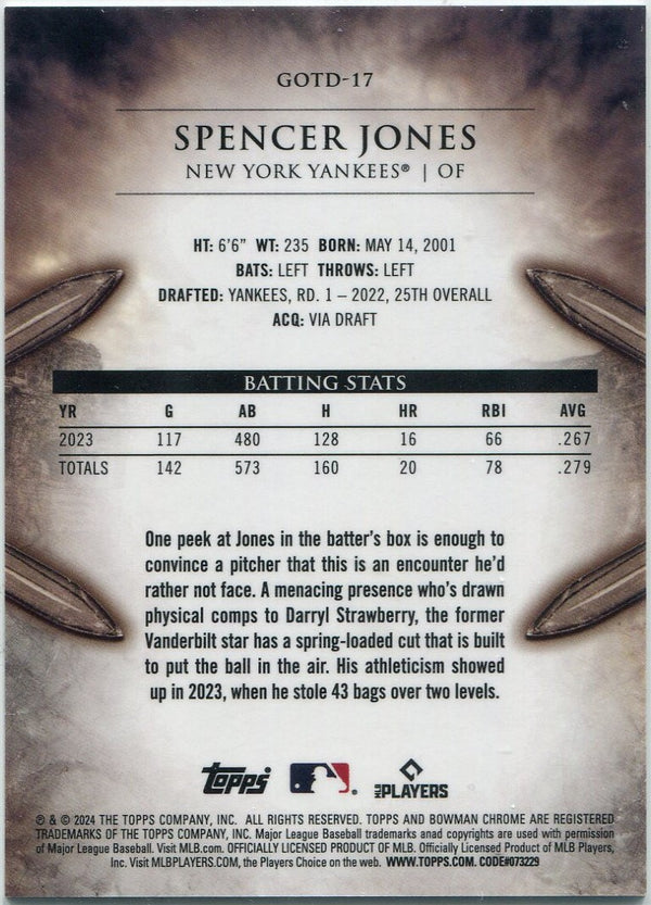 Spencer Jones 2024 Bowman Chrome Gladiators Of The Diamond Card #GOTD-17