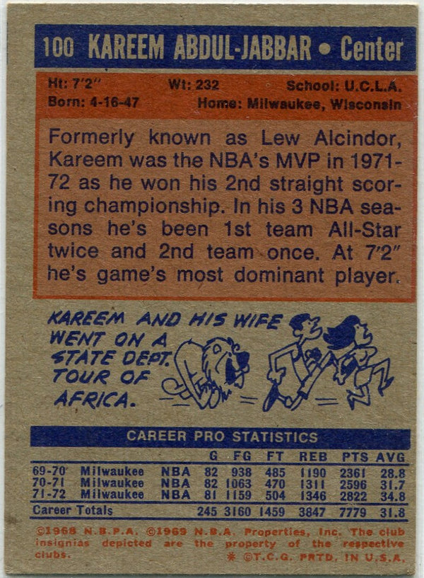 Kareem Abdul-Jabbar 1972 - 1973 Topps Card #100