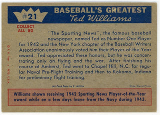 Ted Williams 1959 Fleer Baseball Card #21 1943 - Honors For Williams