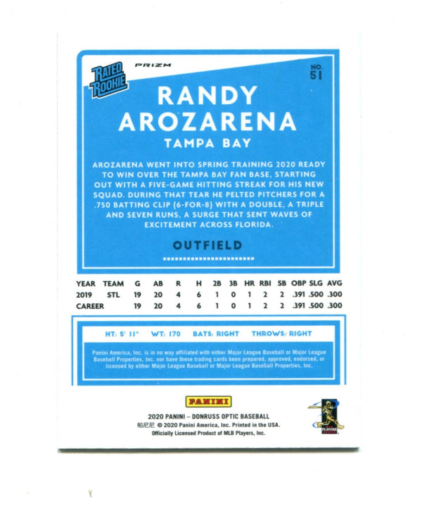 Randy Arozarena 2020 Panini Gold Optic Rookie #51 Card