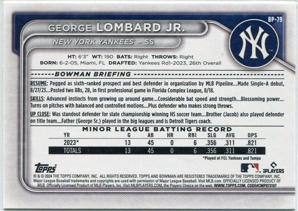 George Lombard Jr. 2024 Bowman Prospects RC #BP-79