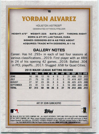Yordan Alvarez 2020 Topps Gallery RC #16