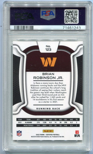 Brian Robinson Jr 2022 Panini Certified Mirror Gold RC #123 25/25 PSA Graded 9