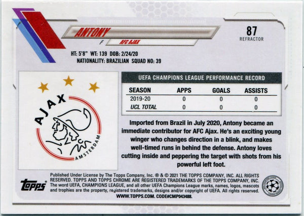 Antony 2020 -2021 Topps Chrome UCL Refractor RC #87
