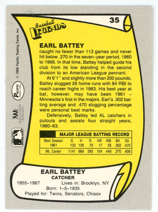 Earl Battey Autographed 1988 Pacific Baseball Legends #35