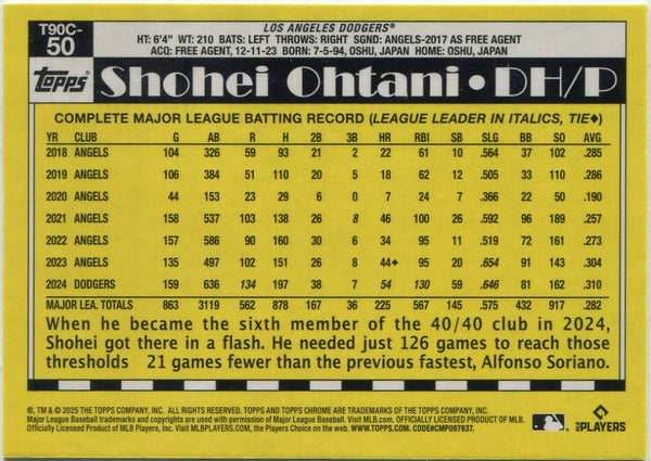 Shohei Ohtani 2025 Topps Chrome Silver Pack MOJO Refractor Card #T90C-50