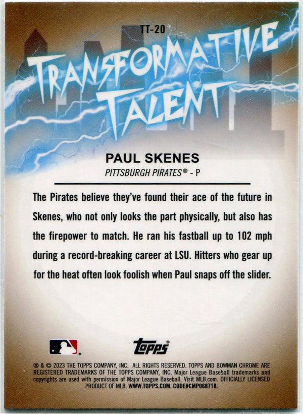 Paul Skenes 2023 Bowman Chrome Transformative Talent Card #TT-20