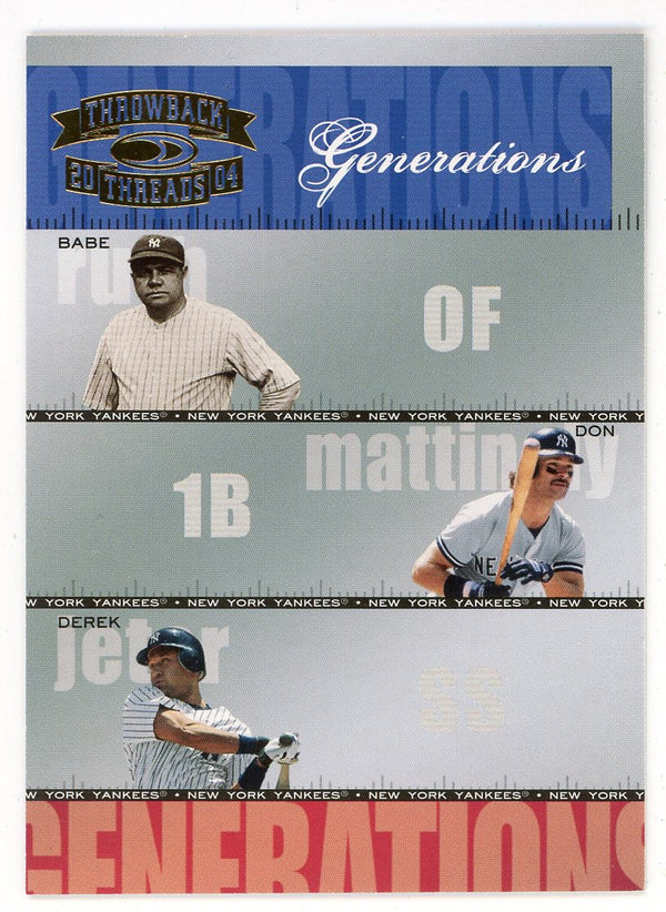 Babe Ruth/ Don Mattingly/ Derek Jeter 2004 Donruss Throwback Threads Generations #G-22