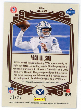 Zach Wilson 2021 Panini Legacy Under The Lights Autographed Rookie Card #UL-ZW