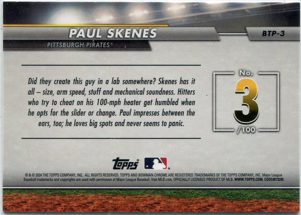 Paul Skenes 2024 Bowman Chrome Top 100 Card #BTP-3