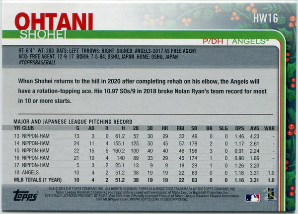 Shohei Ohtani 2019 Topps Holiday Stocking Image Variation Card #HW16