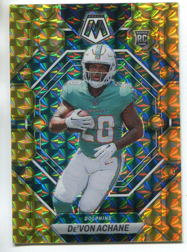 De'Von Achane 2023 Panini Mosaic Gold Prizm Rookie Card #312