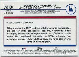 Yoshinobu Yamamoto 2024 Topps Chrome Update RC #USC108