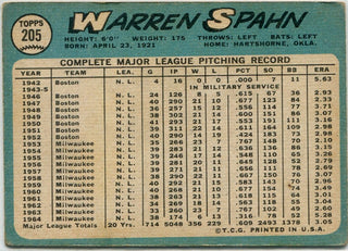 Warren Spahn 1965 Topps Card #205