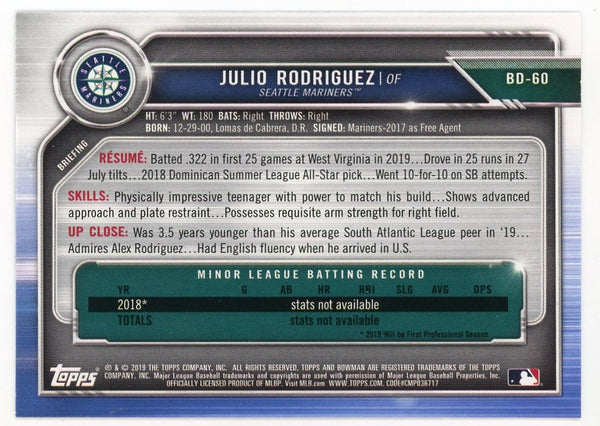 Julio Rodriguez 2019 Topps Bowman #BD-60 Card