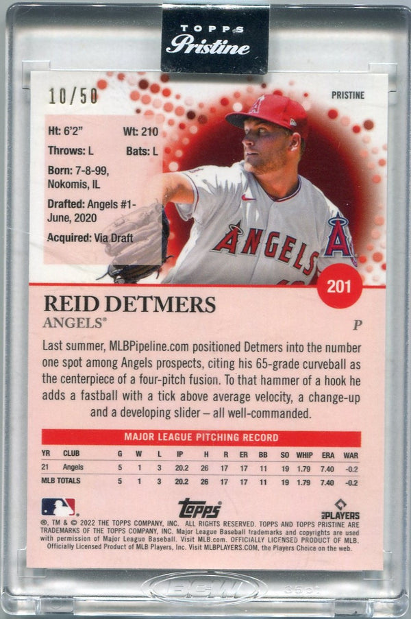 Reid Detmers 2022 Topps Pristine Gold Refractor Pristine RC #201 10/50