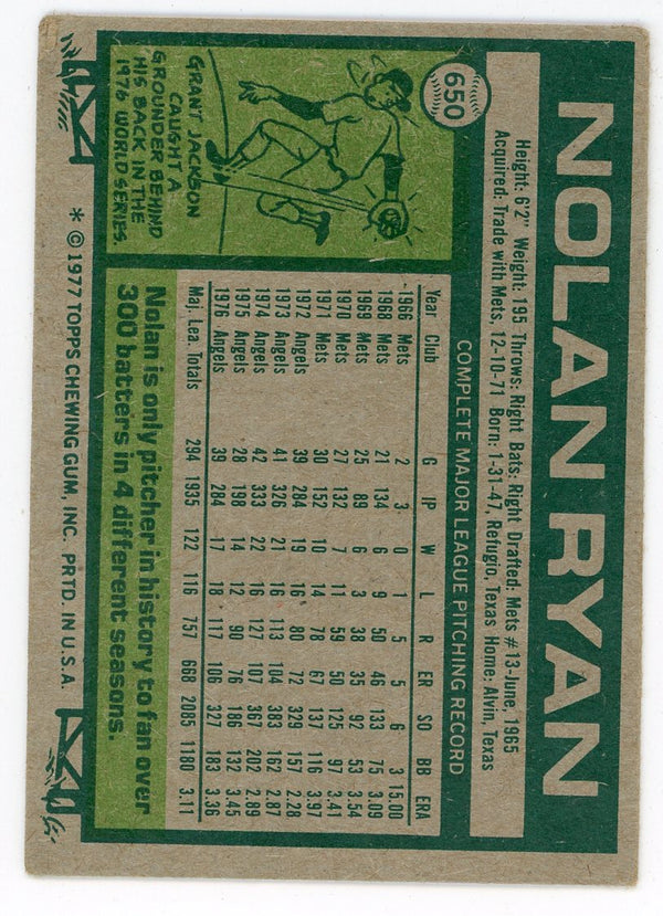 Nolan Ryan 1977 Topps Unsigned Card