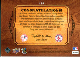 Johnny Damon and Manny Ramirez 2008 Upper Deck Game Used Jersey Card