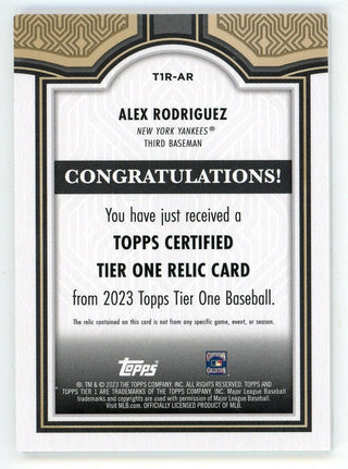 Alex Rodriguez 2023 Topps Certified Tier 1 Relic Card #T1R-AR