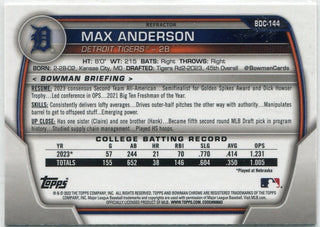 Max Anderson 2023 Bowman Draft Chrome Refractor RC #BDC-144