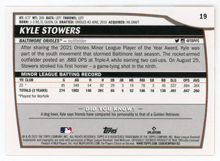 Kyle Stowers 2023 Topps Orange BL #19 Card