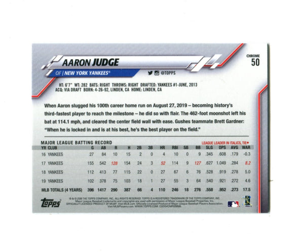 Aaron Judge 2020 Topps Silver Chrome #50 Card